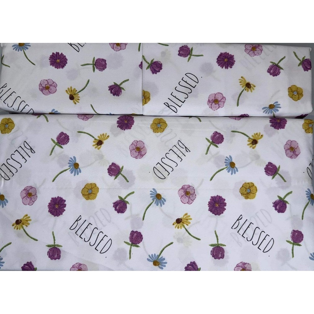 Rae Dunn Sheet Set King White Blessed Flowers Embroidered 4 Piece Bedding